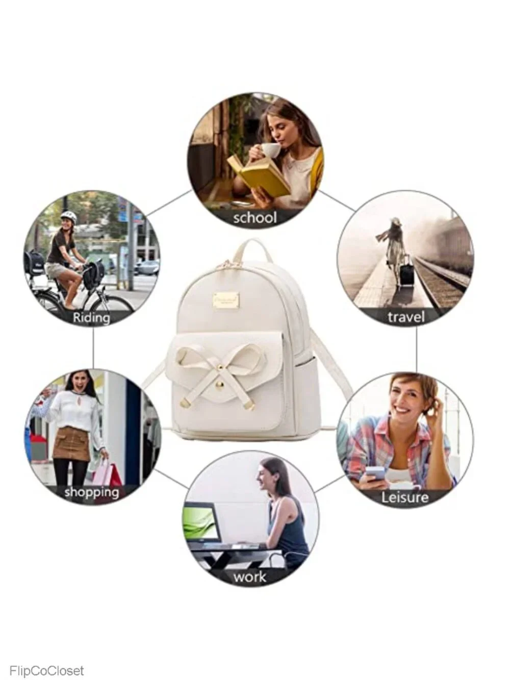 Mini PU Leather Backpack Purse Bowknot Cute Girls Women Adjustable Straps